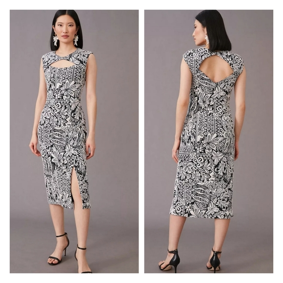 Anthropologie Jacquard Cut-Out Midi Dress Size L - Picture 1 of 6